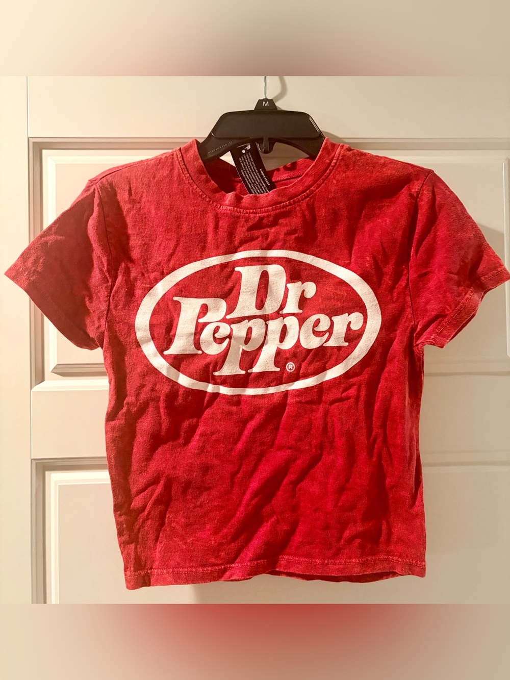 Dr Pepper Logo Red Mineral Wash Crew Neck Short Sleeve Cropped Baby Tee